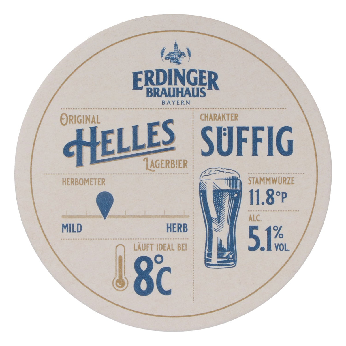 100x podkładki pod piwo Erdinger Weissbräu, okrągłe, średnica 10,5 cm, białe „Helles” – Widok 4