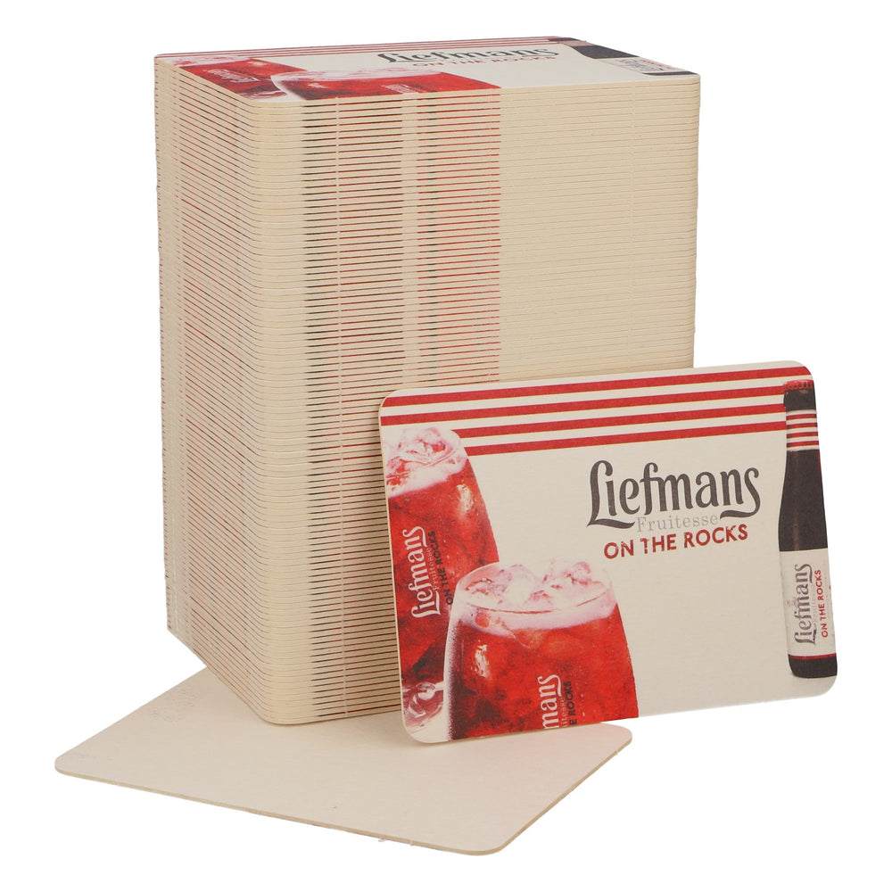 100x Liefmans Bier podkładki pod piwo podkładki pod szklanki akcesoria barowe 11x8 cm czerwone/białe