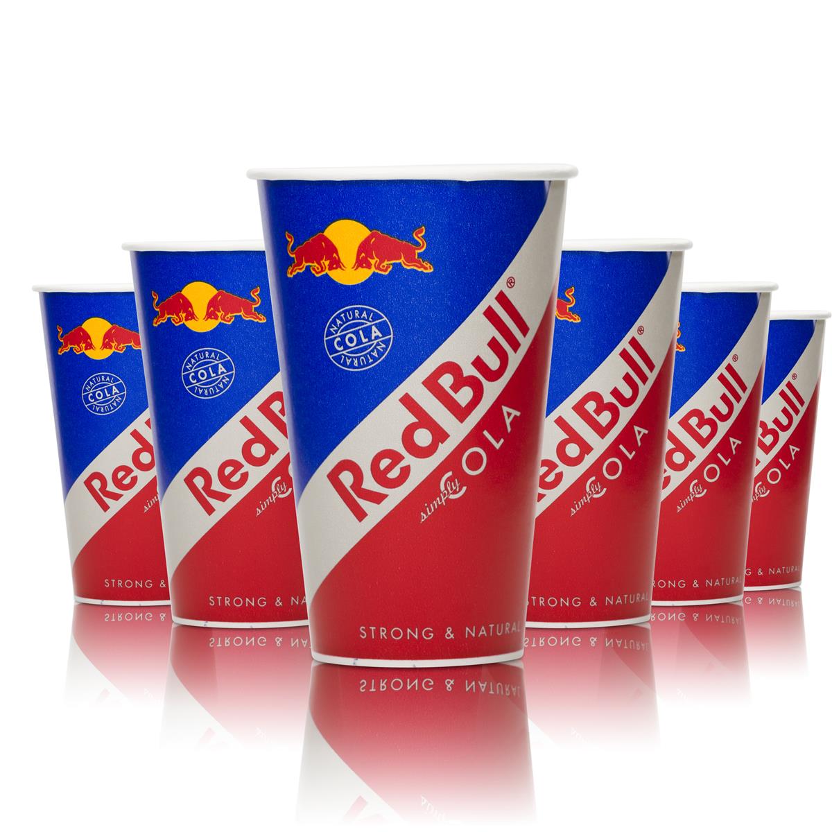 100x Red Bull Energy kubki jednorazowe papierowe Red Bull Cola czerwone niebieskie