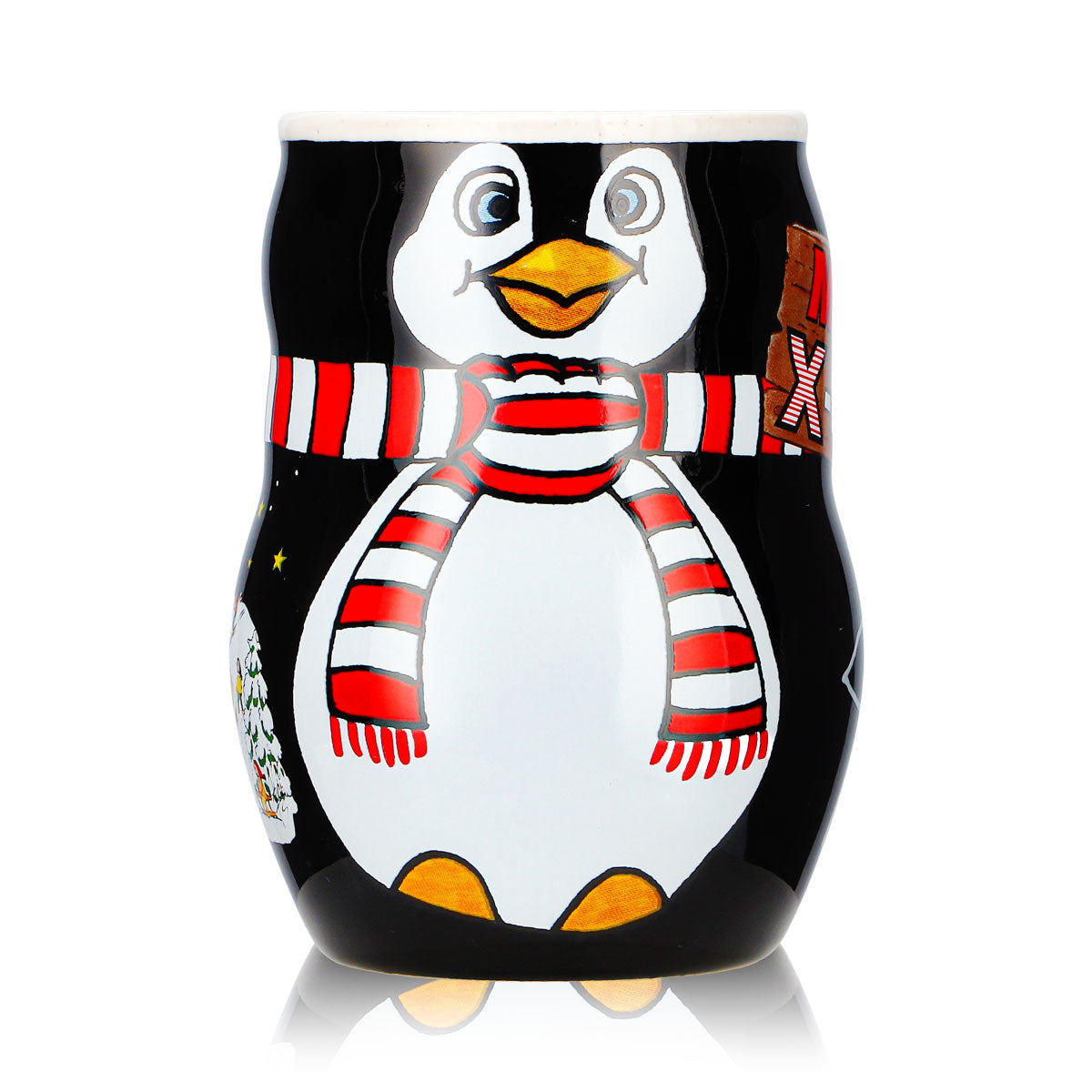 2 kubki do grzanego wina Mohaba z motywem pingwina, relief „Merry X-mas”, czarno-białe, 0,2 l, z podziałką – Widok 2
