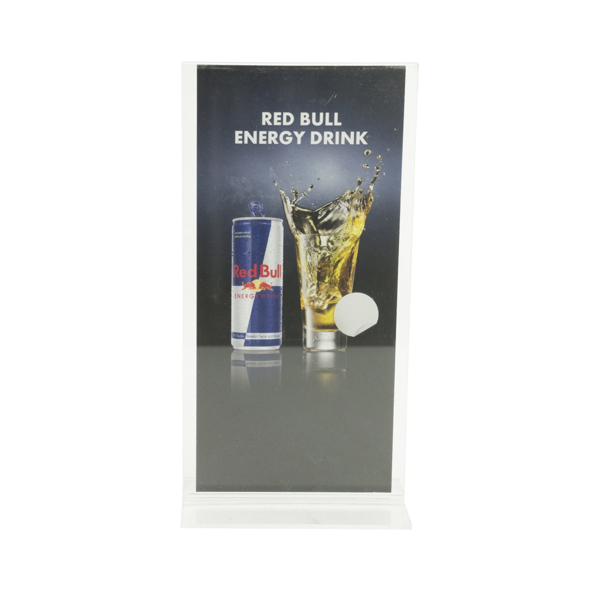 1x przezroczysty wyświetlacz stołowy Red Bull Energy z mini plakatem