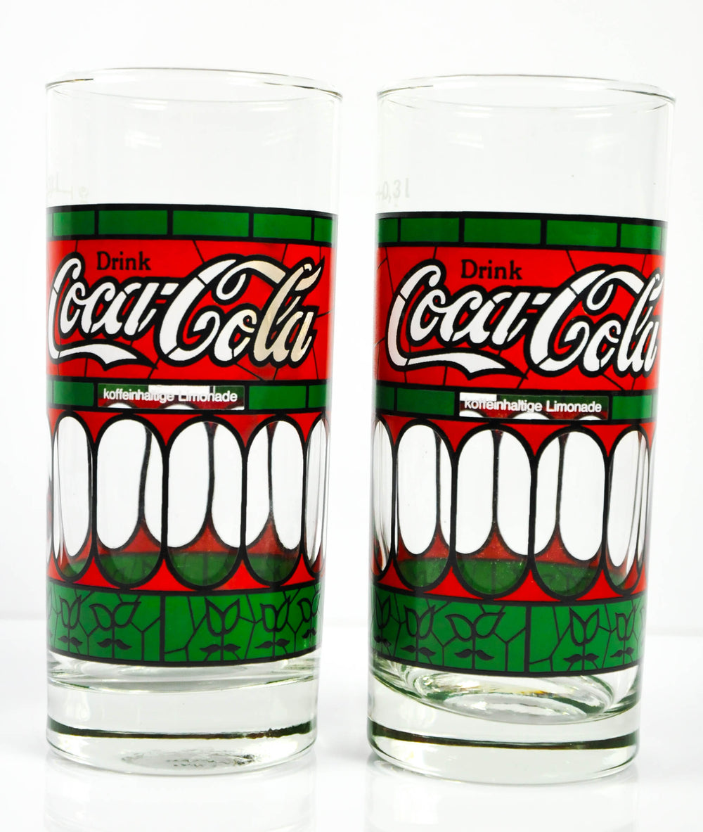 2x szklanka Coca Cola 0,3 l Tiffany Glass lata 80. Edycja specjalna Zestaw szklanek Kolekcjoner