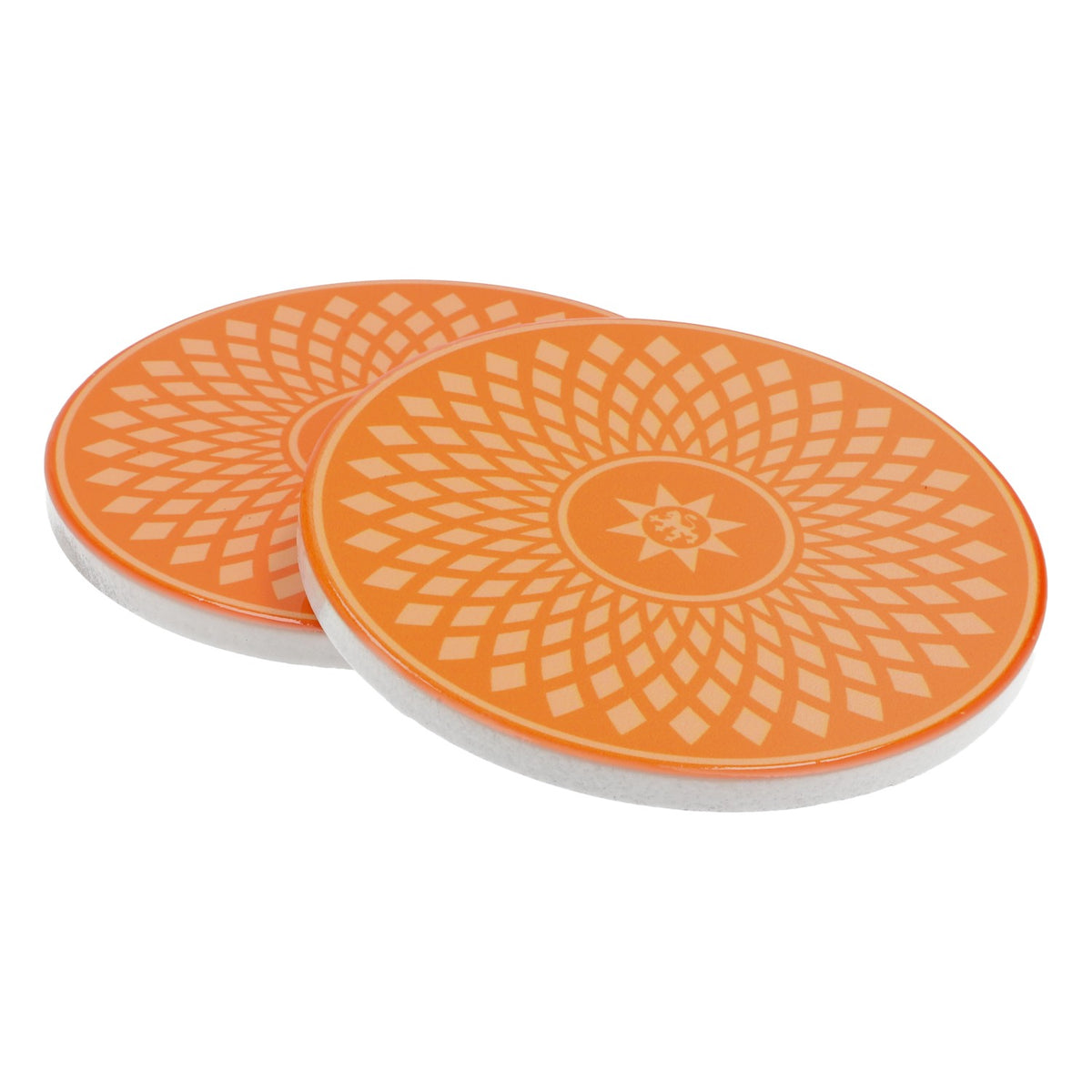 2x podkładki pod szklanki Gerolsteiner z korkową podstawką, ceramiczne, pomarańczowe
