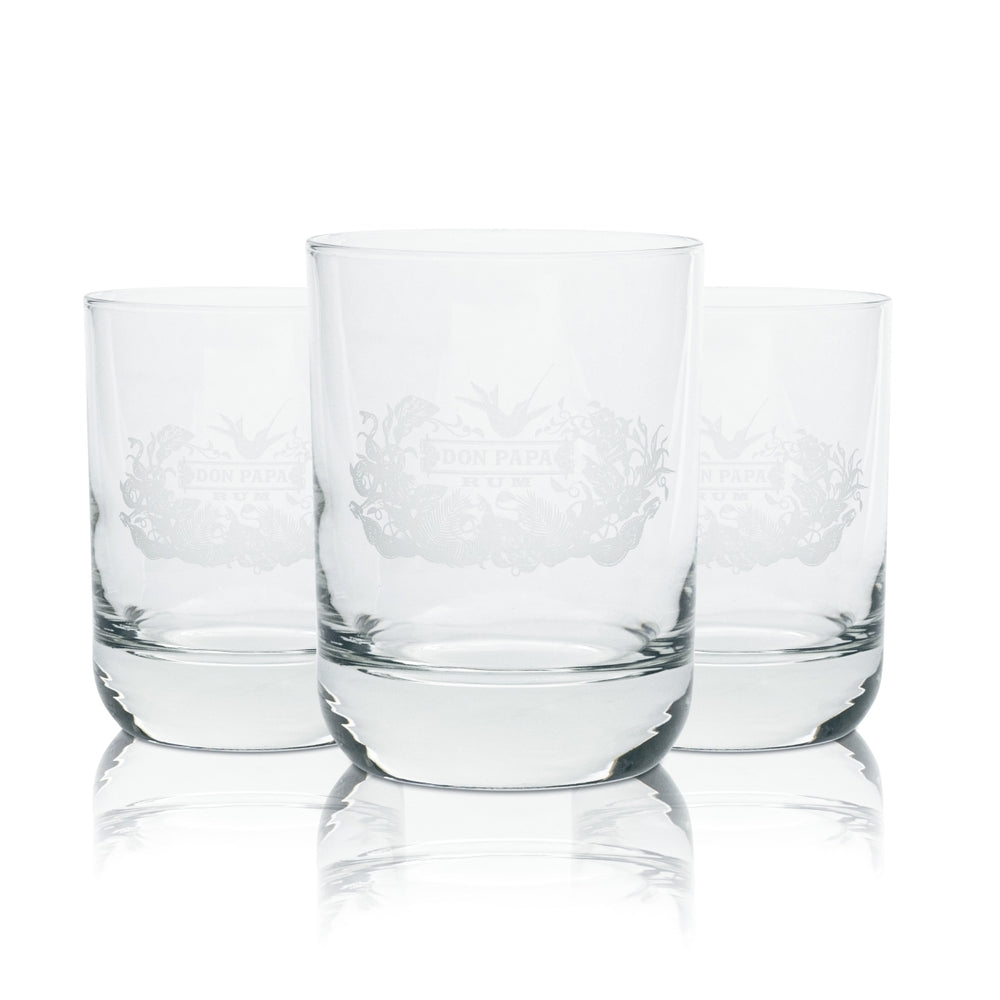 3x Don Papa Rum Glass 0,2l Tumbler Longdrink Glasses Gift Set Baroko Negros