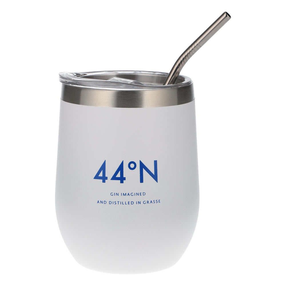 Kubek na gin „44°N To-Go” ze stali nierdzewnej, 0,4 l, z słomką, biały – nowy i stylowy