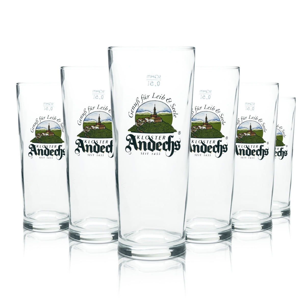 6 Andechs szklany kufel do piwa 0,5l Logo Sahm nowy