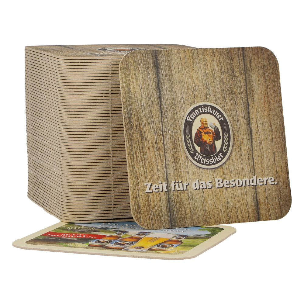 60 sztuk podkładek pod piwo Franziskaner o wymiarach 9,5 x 9,5 cm „Bezalkoholowe piwa Franziskaner”