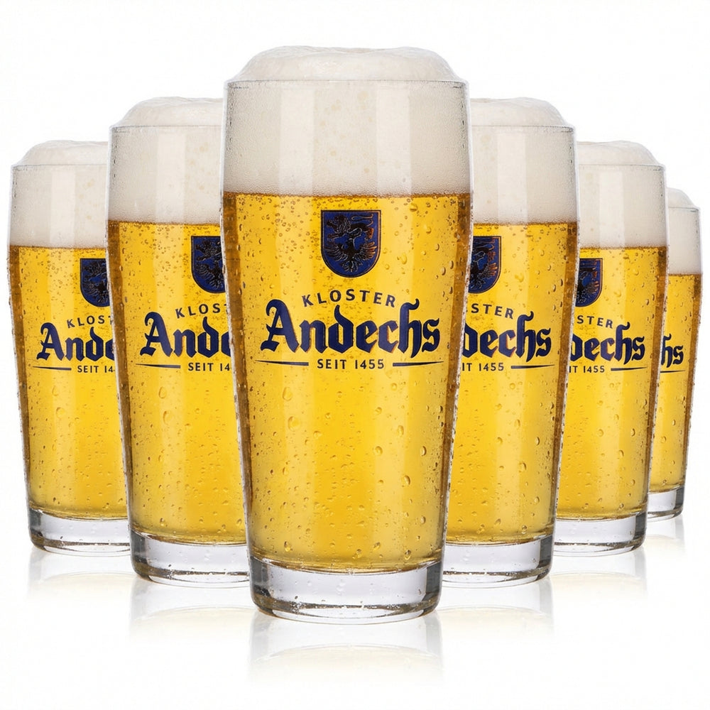 6 szklanek do piwa Andechs 0,3 l Willi-Becher Niebieskie logo F.Herb