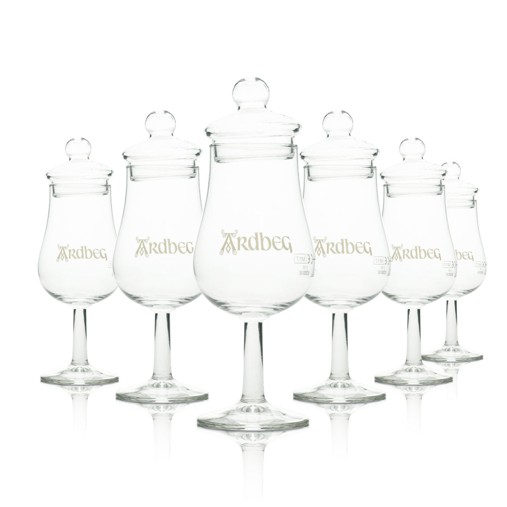 6x Ardbeg Whisky Szklanka Degustacyjna 4cl z pokrywką Logo biały Urban Bar
