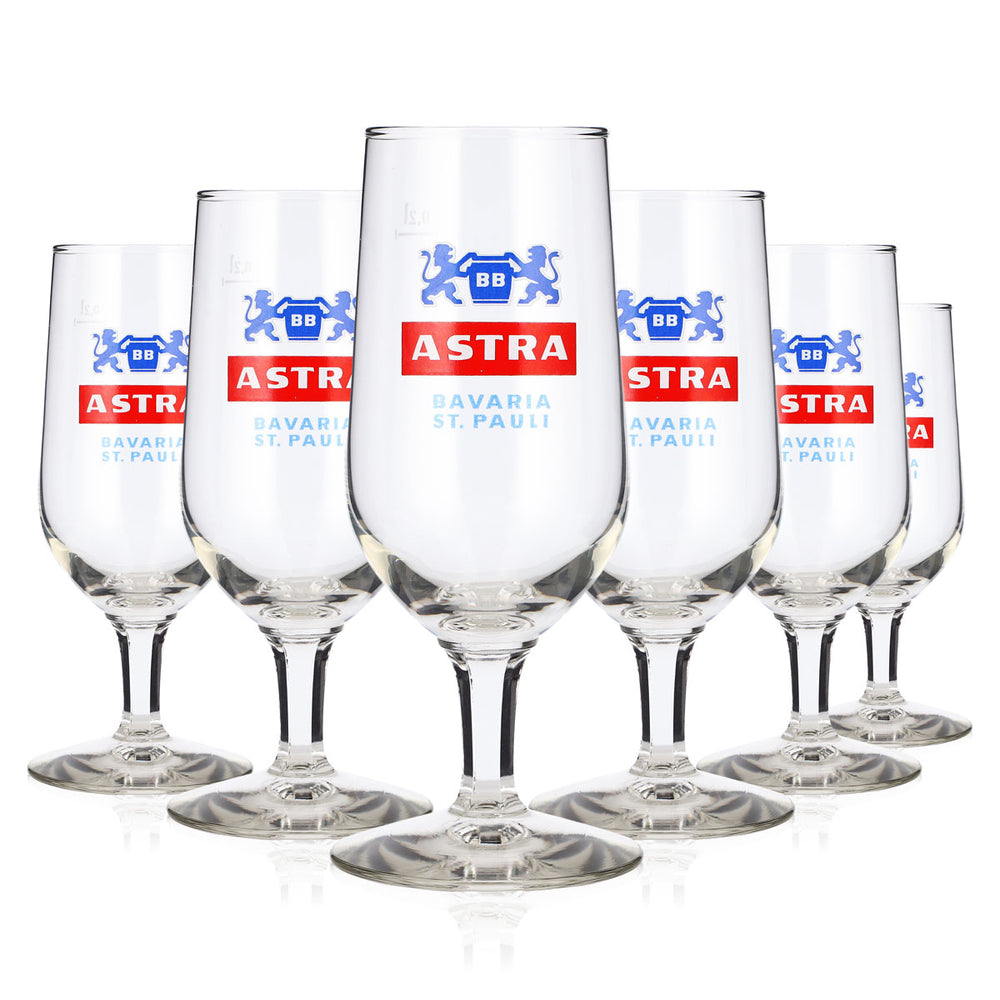 6 szt. szklanek do piwa Astra 0,2 l, model „Tulpa”, St. Pauli, szklanka typu „rastal”, szklanka do piwa w kształcie pucharu