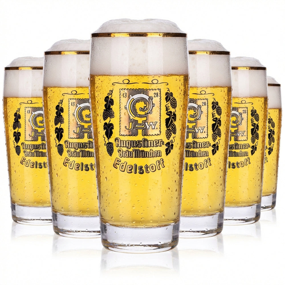 6 szklanek do piwa Augustiner 0,25 l Willibecher Edelstoff złote logo Gold