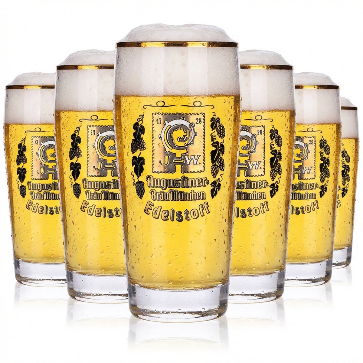 6 szklanek do piwa Augustiner 0,25 l Willibecher Edelstoff złote logo Gold