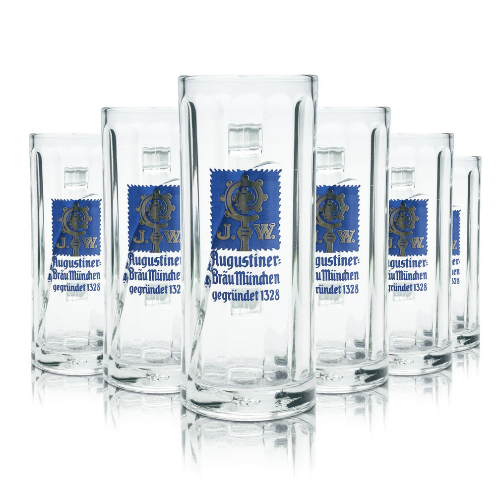 6x szkło Augustiner 0.3l kufel do piwa szklany konturowy kufel Seidel zestaw szklanek browarniczych