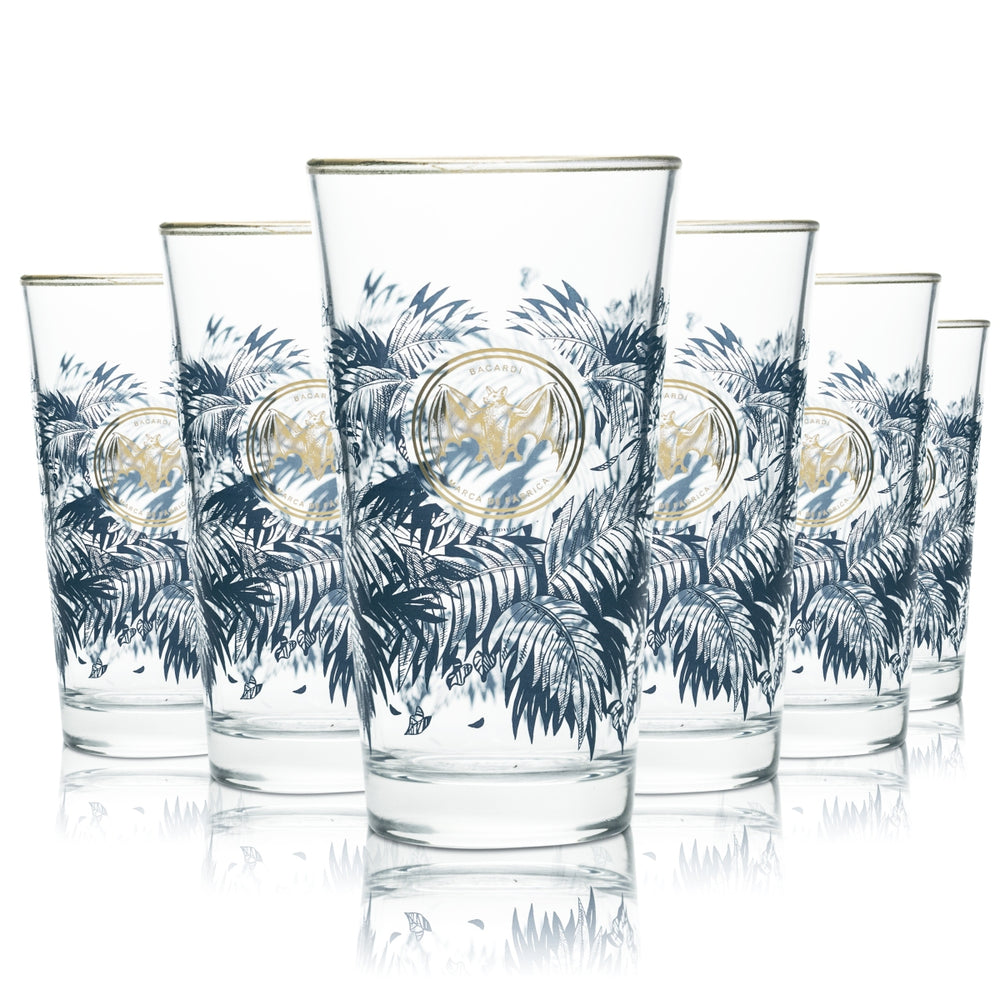 6x szklanka Bacardi 0,4 l Szklanki do drinków długich Złota obwódka Palmy Razz Oakheart