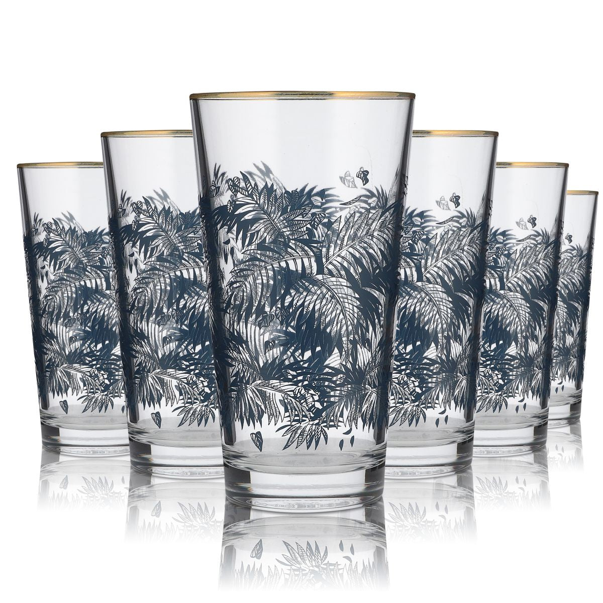 6x Bacardi Rum Glass Longdrink Palms ze złotą obwódką 39cl