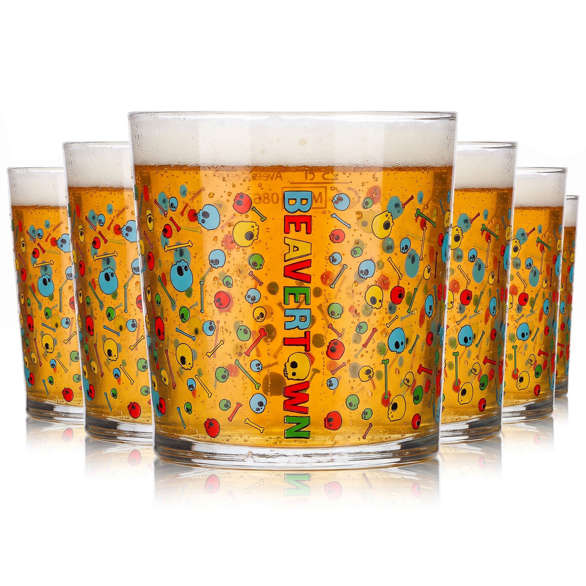 6 szklanek do piwa Beavertown o pojemności 0,25 l, z kolorowymi czaszkami, marki Bormioli Rocco