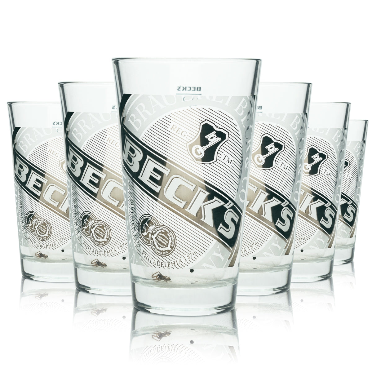 6x Becks Beer Glass 0,2l Mug Half Pint Schott Retro Collector Glasses Tumbler Bar