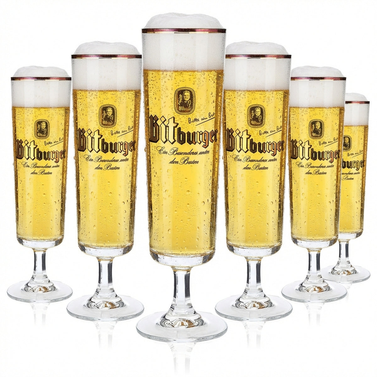 6x szklanki do piwa Bitburger Exclusive Tulpen 0,3 złota obwódka