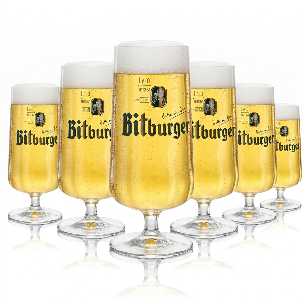 6 szklanek do piwa Bitburger 0,4 l, ekskluzywny model „Pokal Tulpe”