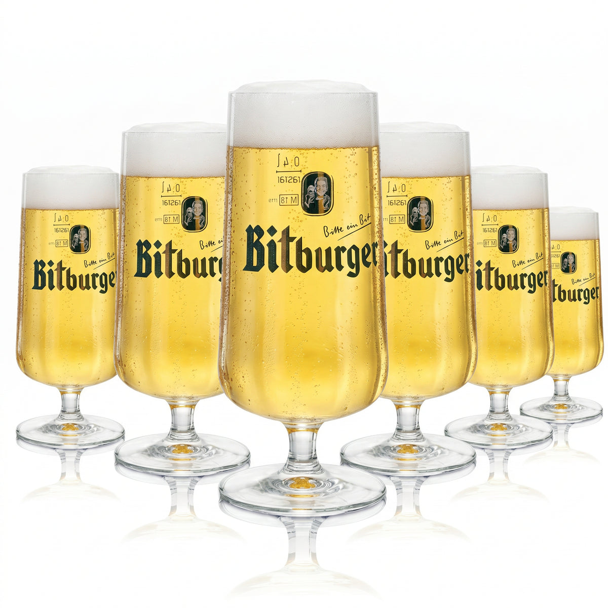 6 szklanek do piwa Bitburger 0,4 l, ekskluzywny model „Pokal Tulpe”