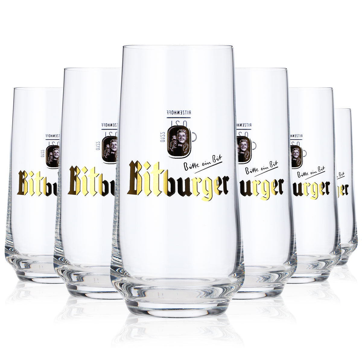 6x szklanki do piwa Bitburger 0,2 l, szklanki typu bit-becher w kształcie brzucha, Ritzenhoff – Widok 2