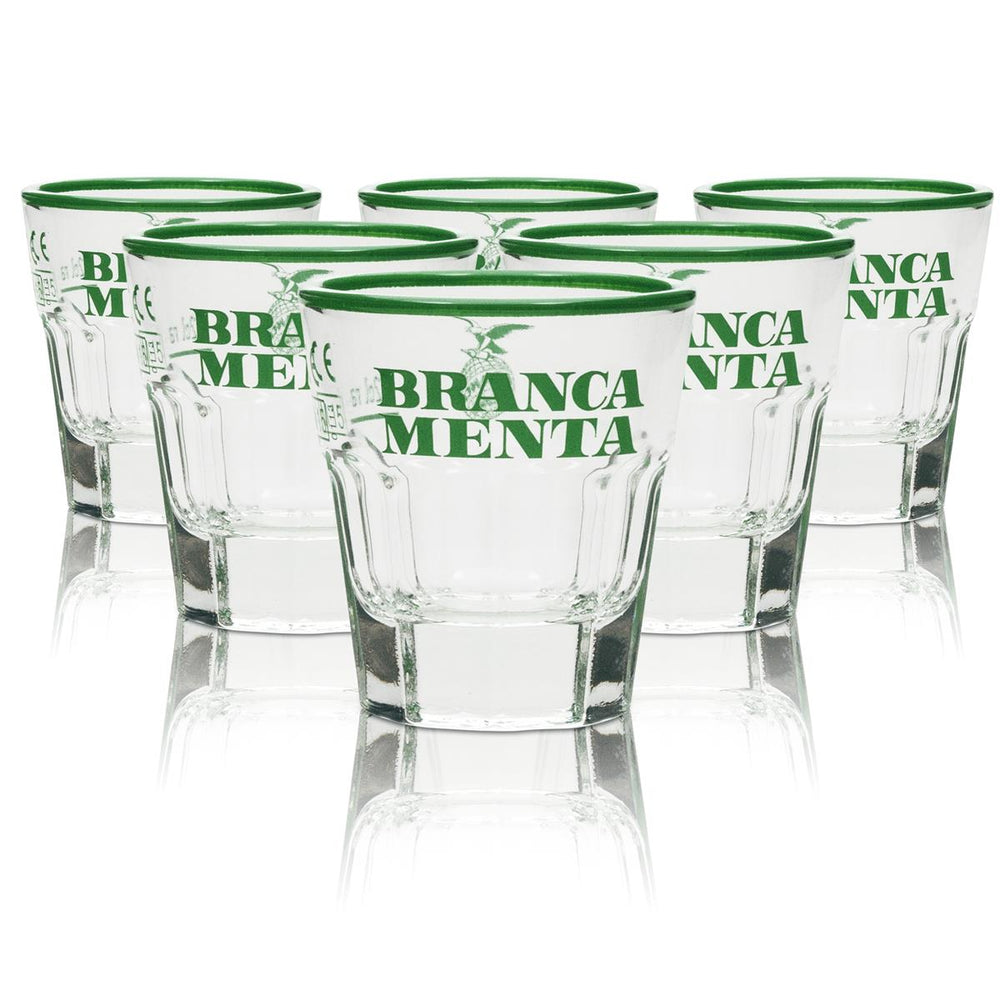 6x Branca Menta kieliszek do likieru 2cl shot z zieloną obwódką