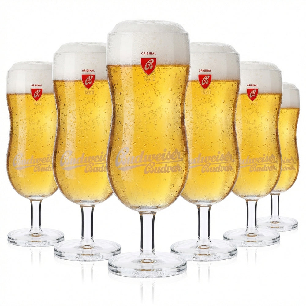 6x szklanka do piwa Budweiser 0,25 l Szklanki do piwa o konturowym kształcie Szklanki designerskie Budvar