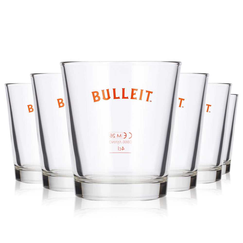 6 szt. szklanek do whisky Bulleit Frontier, 4 cl, tumbler z pomarańczowym logo