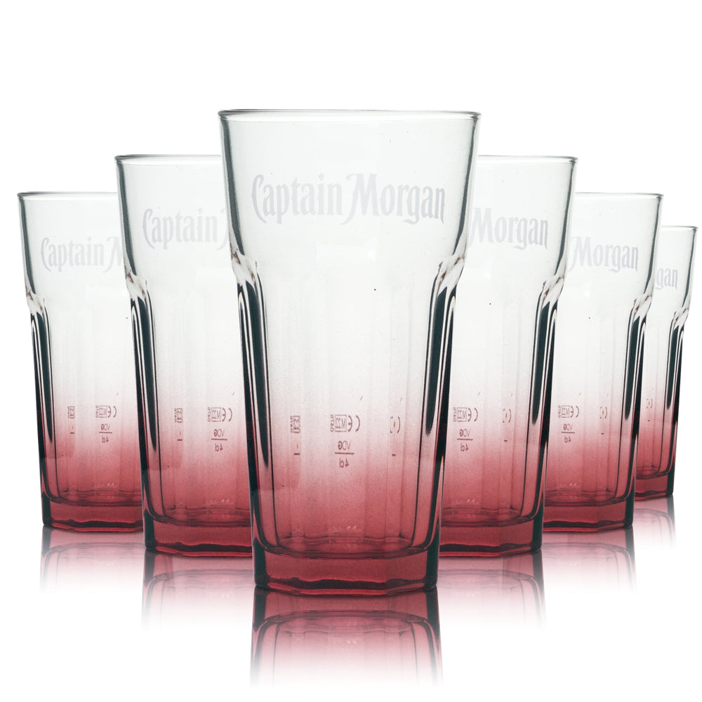 6x szklanka Captain Morgan 0.34l tumbler long drink szklanki koktajlowe kontur czerwony odcień