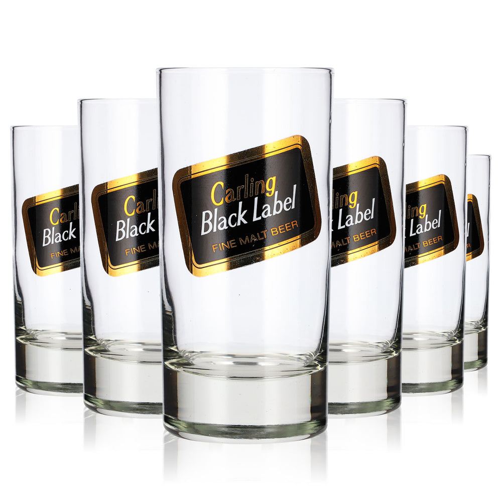 6 szt. szklanek do piwa Carling o pojemności 0,34 l, kubki „Black Label”, szklanki do piwa Willibecher