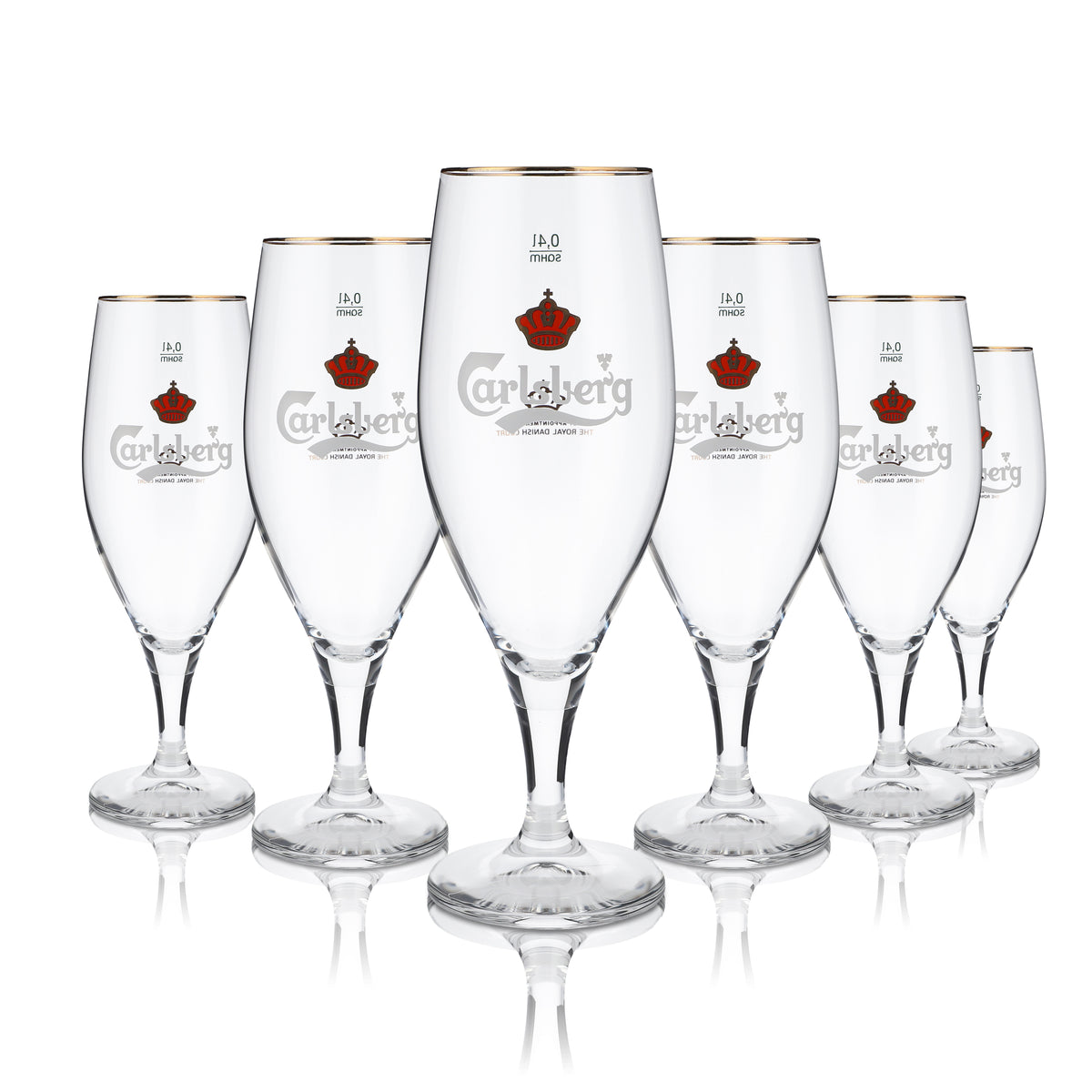 6x Carlsberg Glass 0,4l Beer Goblet Gold Rim Pilstulpe Glasses Set Brewery Denmark – Widok 4