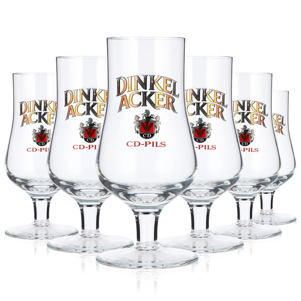 6 szt. szklanek do piwa „Dinkel Acker” 0,2 l, typu tulipan, CD-Pils, szklanki do piwa typu Sahm, szklanki pucharowe