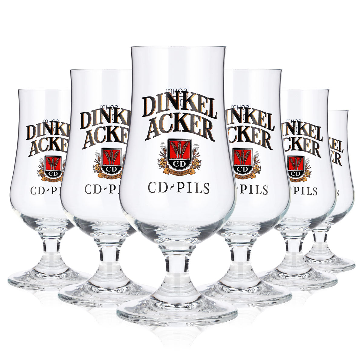 6 szt. szklanek do piwa „Dinkel Acker” 0,2 l, typu tulipan, CD-Pils, szklanki typu „sahm”, pucharowe