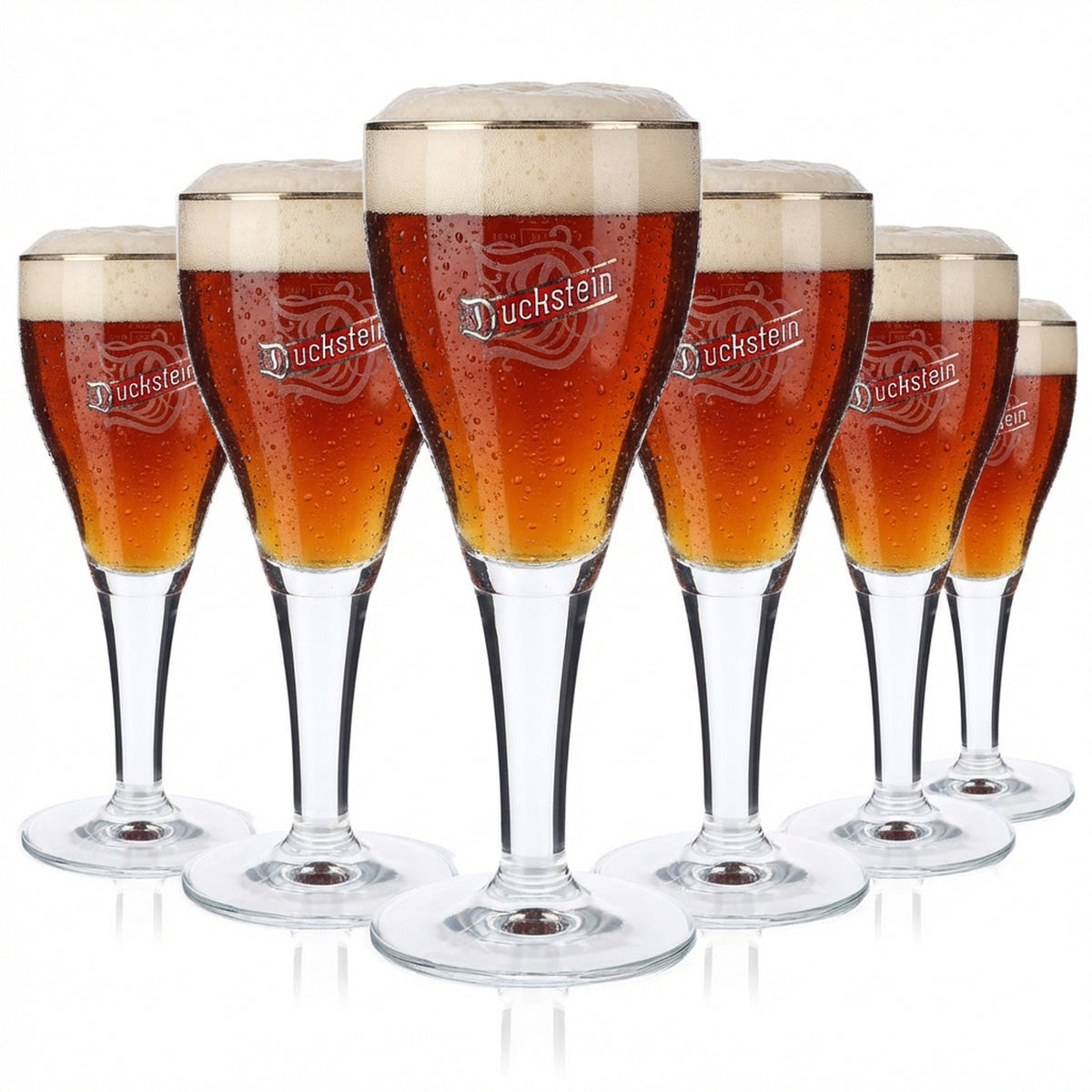 6x szklanki do piwa Duckstein 0,25 l, kształt pucharu, platynowa obwódka, duże logo Harzer