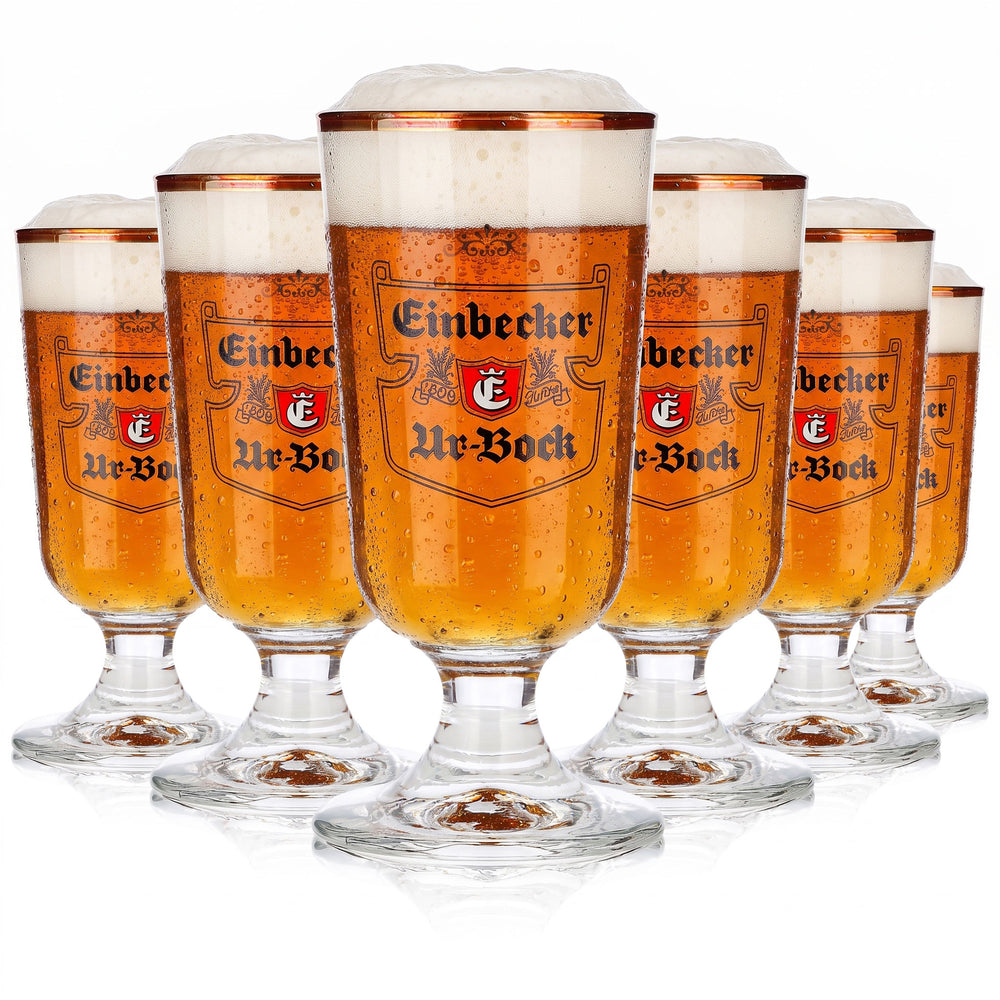 6 szklanek do piwa Einbecker o pojemności 0,2 l, w kształcie pucharu/tulipana „Urbock” z logo browaru Rastal (zestaw 6 sztuk)