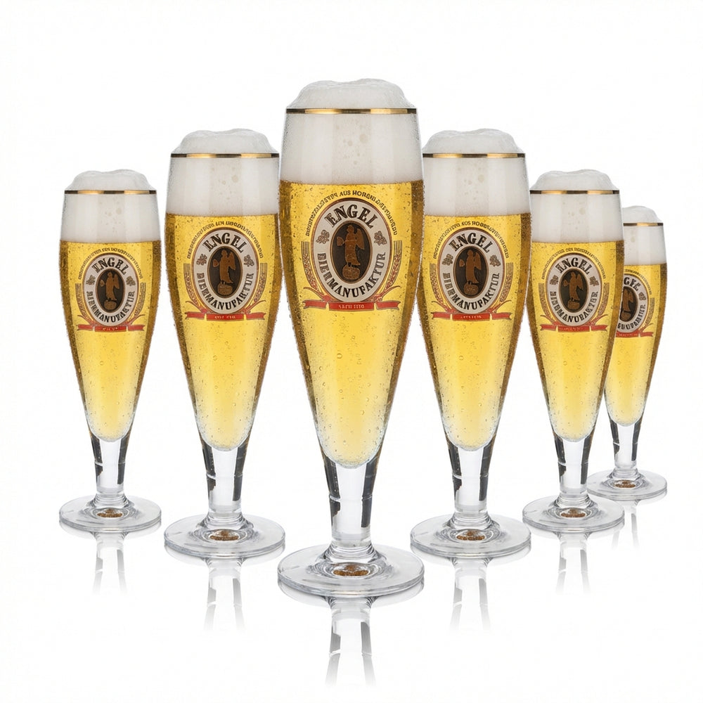 6x kufel do piwa Engel 0,3 l Ekskluzywny zestaw szklanek Pokal Złota obwódka Browar Gastronomia
