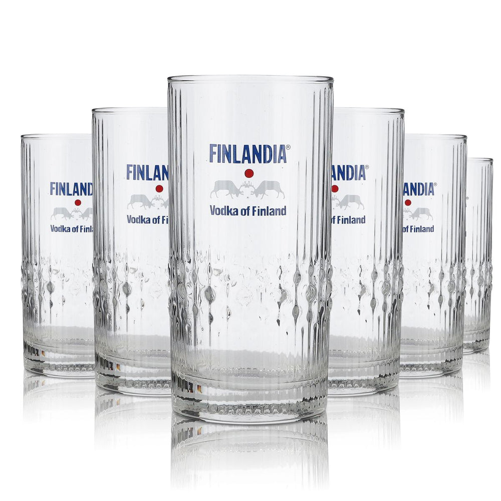 6x Finlandia Szklanka 0,3 l Szklanka do drinków długich Szlif reliefowy Lata 90. Edycja specjalna