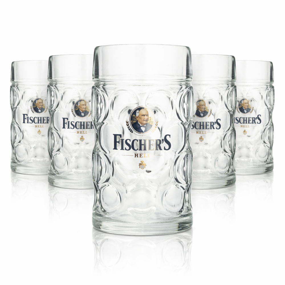 6x szklanka piwna Fischers 1 l kufel szklanki konturowe kalibrowane gastronomiczne browar