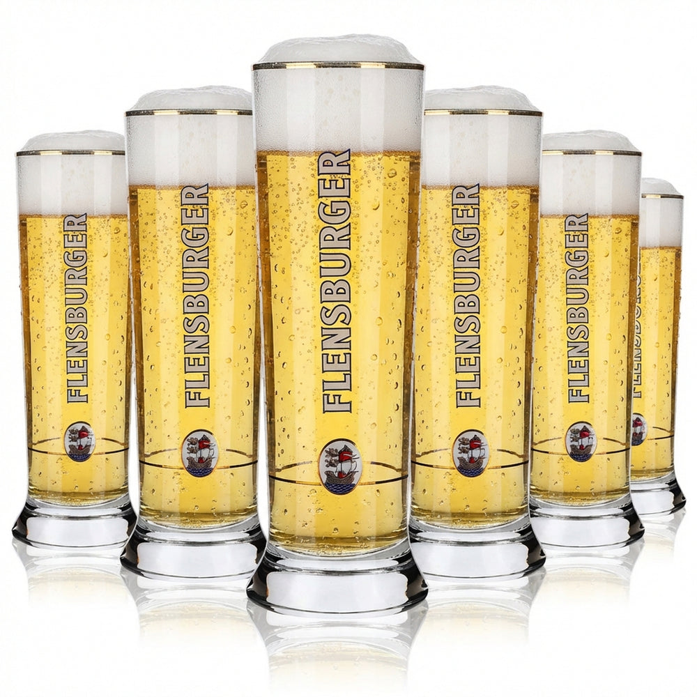 6x szklanka do piwa Flensburger 0,25 l kubek szklany do piwa puchar złota obwódka Sahm Vancouver
