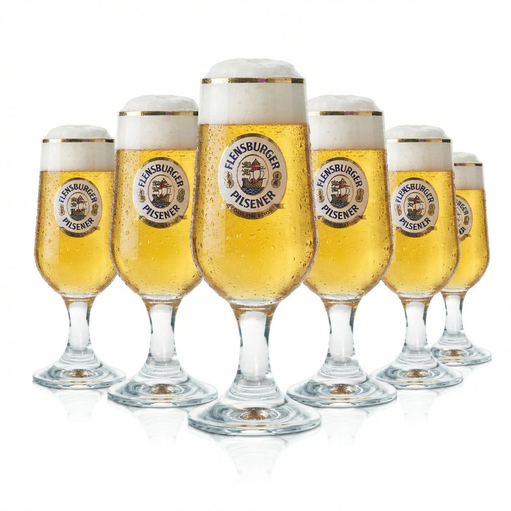 6x Flensburg szklanka 0,3l goblet tulipan złota obręcz szklanki skalibrowane Gastro Fries Pils