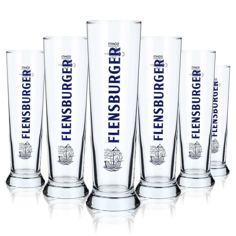 6x szklanka do piwa Flensburger 0,3 l z napisem pionowym Sahm Vancouver