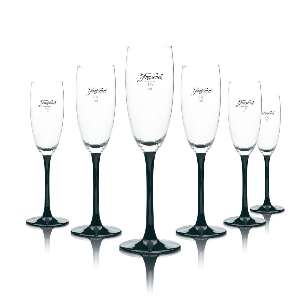 6x kieliszki do szampana Freixenet 0,1 l, czarne kieliszki do prosecco, szampana i aperitifu