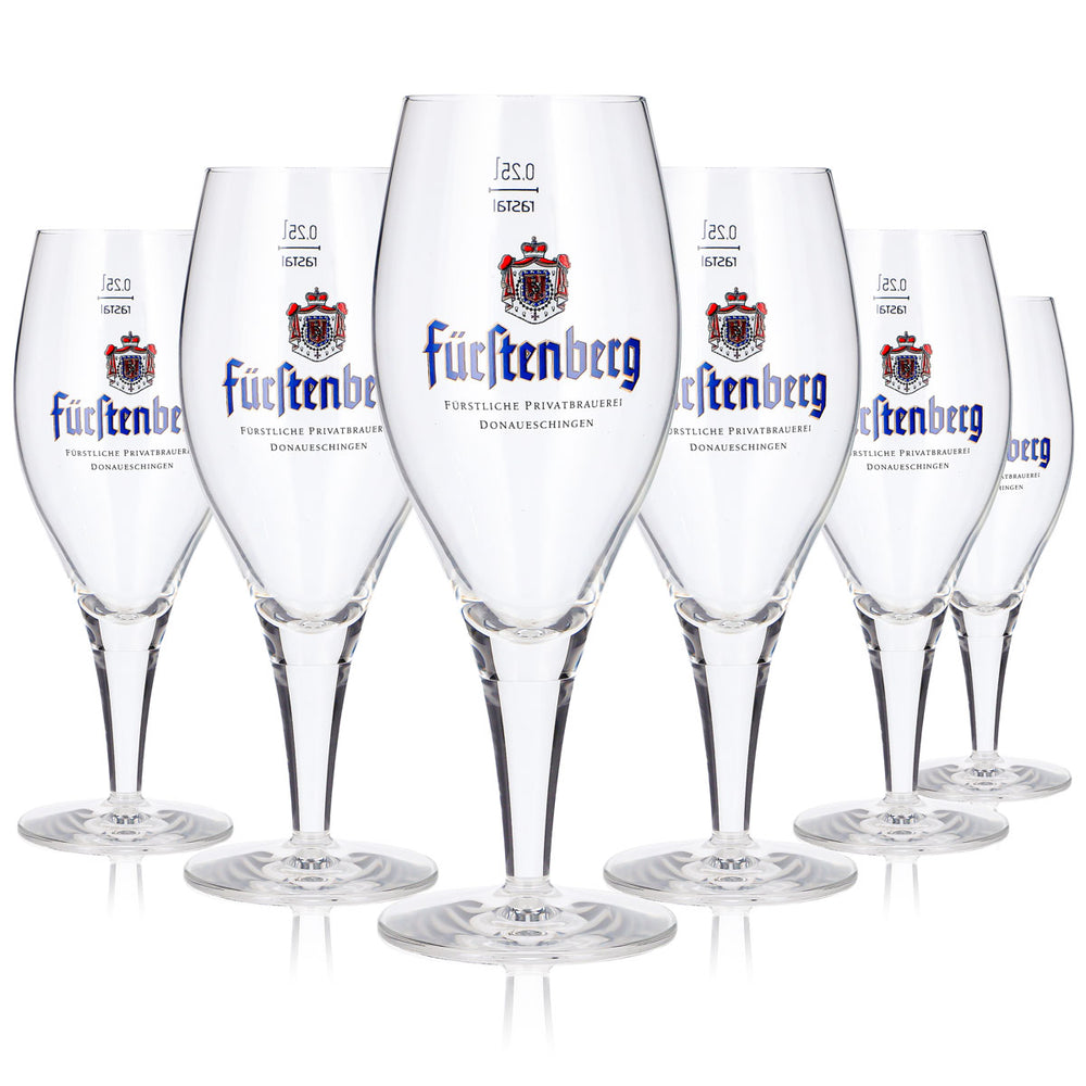 6 szklanek do piwa Fürstenberg o pojemności 0,25 l, w kształcie pucharu, z prywatnego browaru Fürstliche Privatbrauerei Rastal (zestaw 6 sztuk)