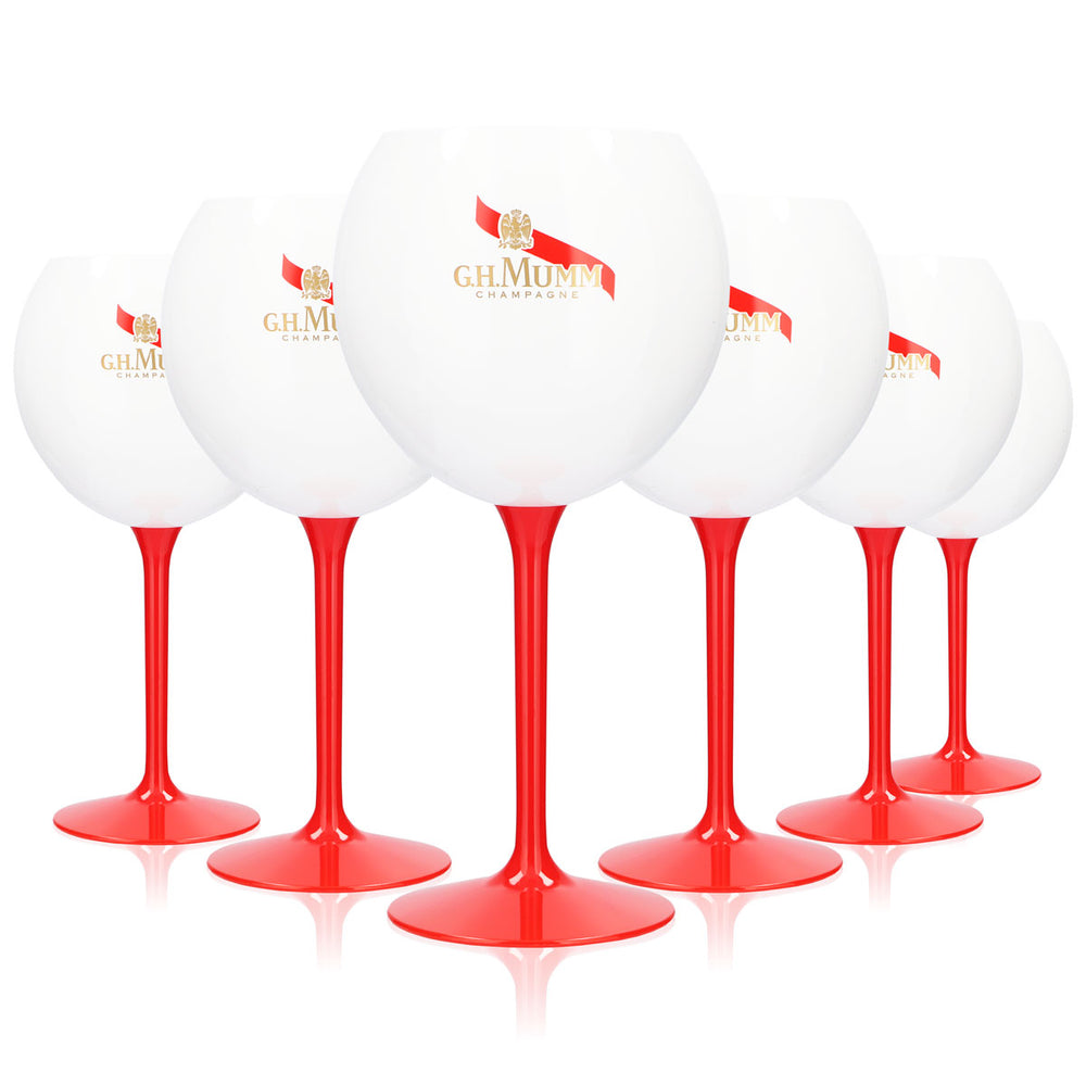 6x G.H. Mumm Sekt Szklanka akrylowa 0,62 l Szklanka balonowa Szampan Biała czerwona nóżka