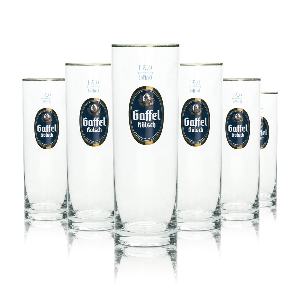 6x Gaffel Beer Glass 0,3l Kölsch Stange Mug Gold Rim Glasses Kolonia Pils Beer Bar