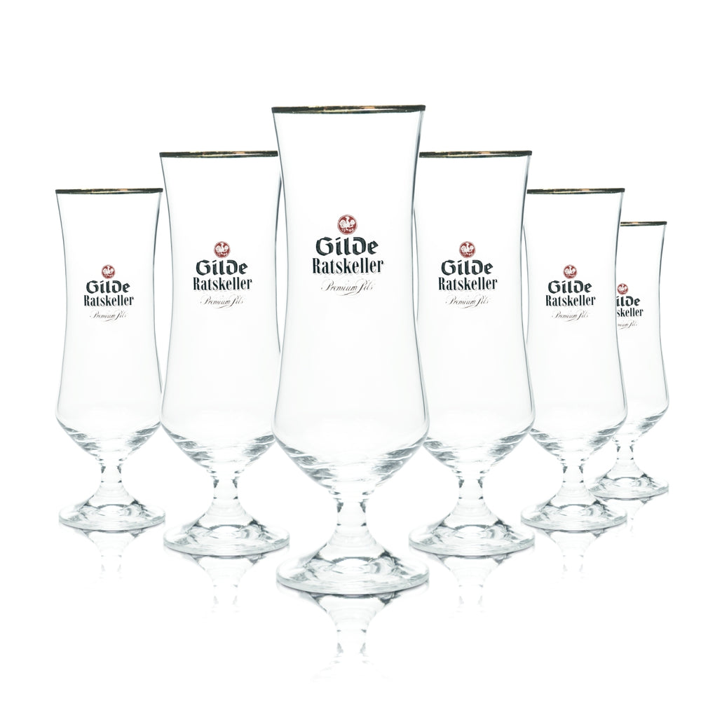 6x Gilden Pilsener szklanka do piwa 0,4l goblet tulipan Ratskeller szklanki do pilznera ze złotym brzegiem