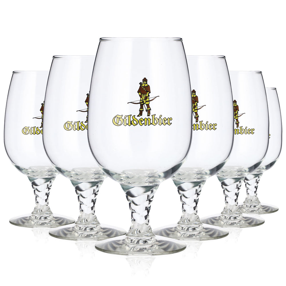 6 szt. szklanek do piwa „Gildenbier”, 0,4 l, w kształcie pucharu, z reliefem na trzonku