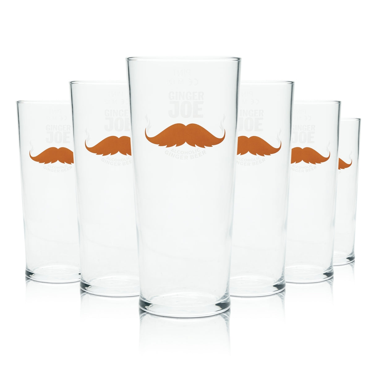 6x Ginger Joe Beer Glass 0,5l PINT Mug Mustache English Willi Glasses Beer