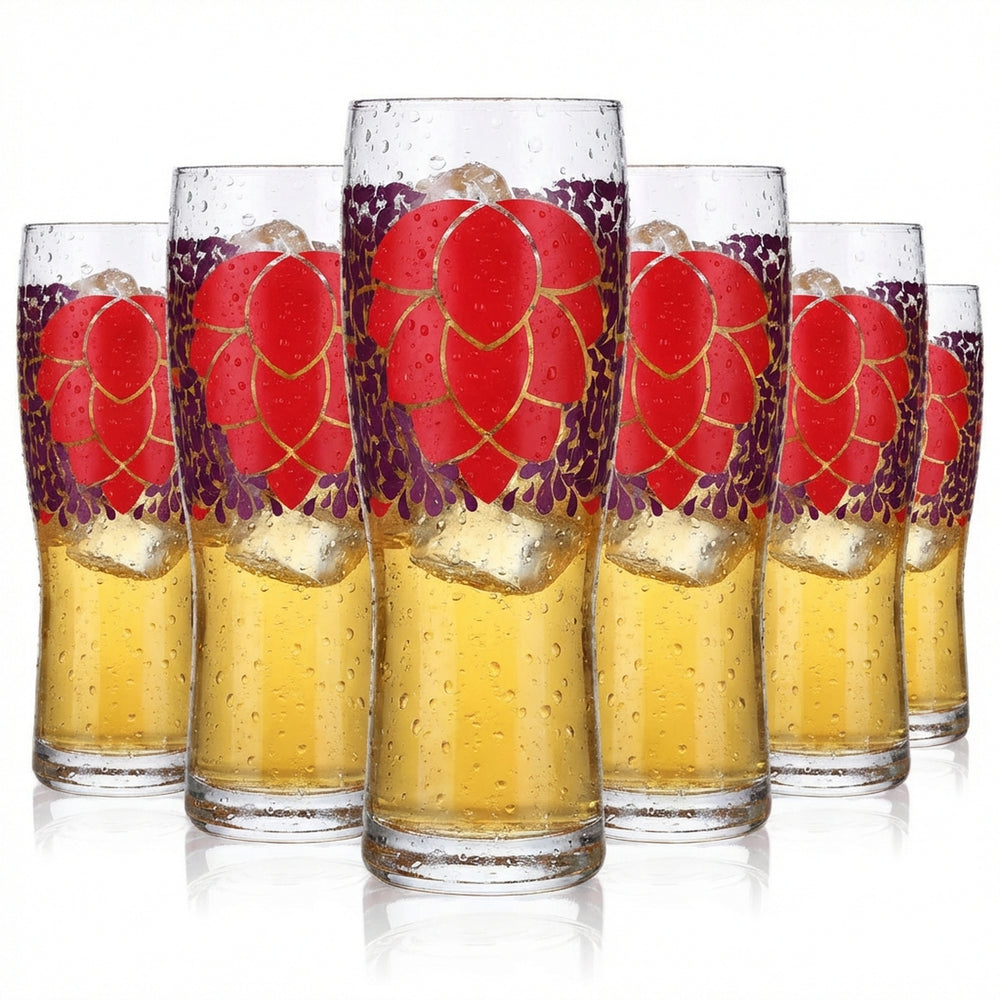 6x szklanki 0,5 l Szklanki do piwa Szklanki do drinków kolorowe Kubki Fioletowy motyw Kwiat Logo