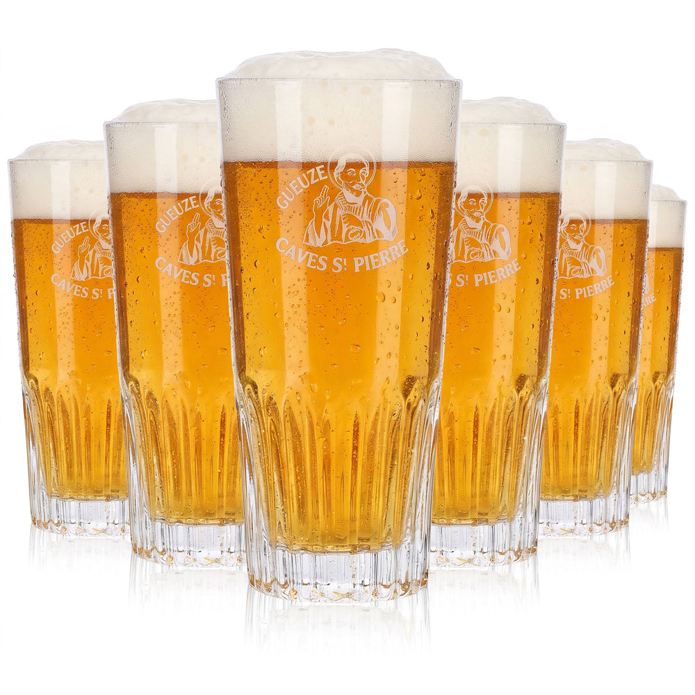 6 szklanek do piwa Gueuze o pojemności 0,43 l, szklanki Caves St Pierre z reliefem (zestaw 6 sztuk)